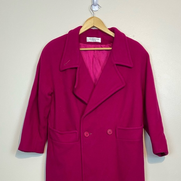 Vintage Jones New York Petite Wool Coat Fuchsia Pink Double Breasted 1980s Style - Picture 3 of 7